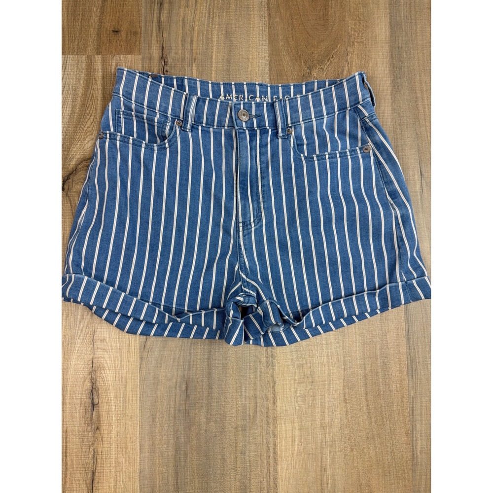 American Eagle Mom Shorts Blue White Striped High Waisted Size 2 6790